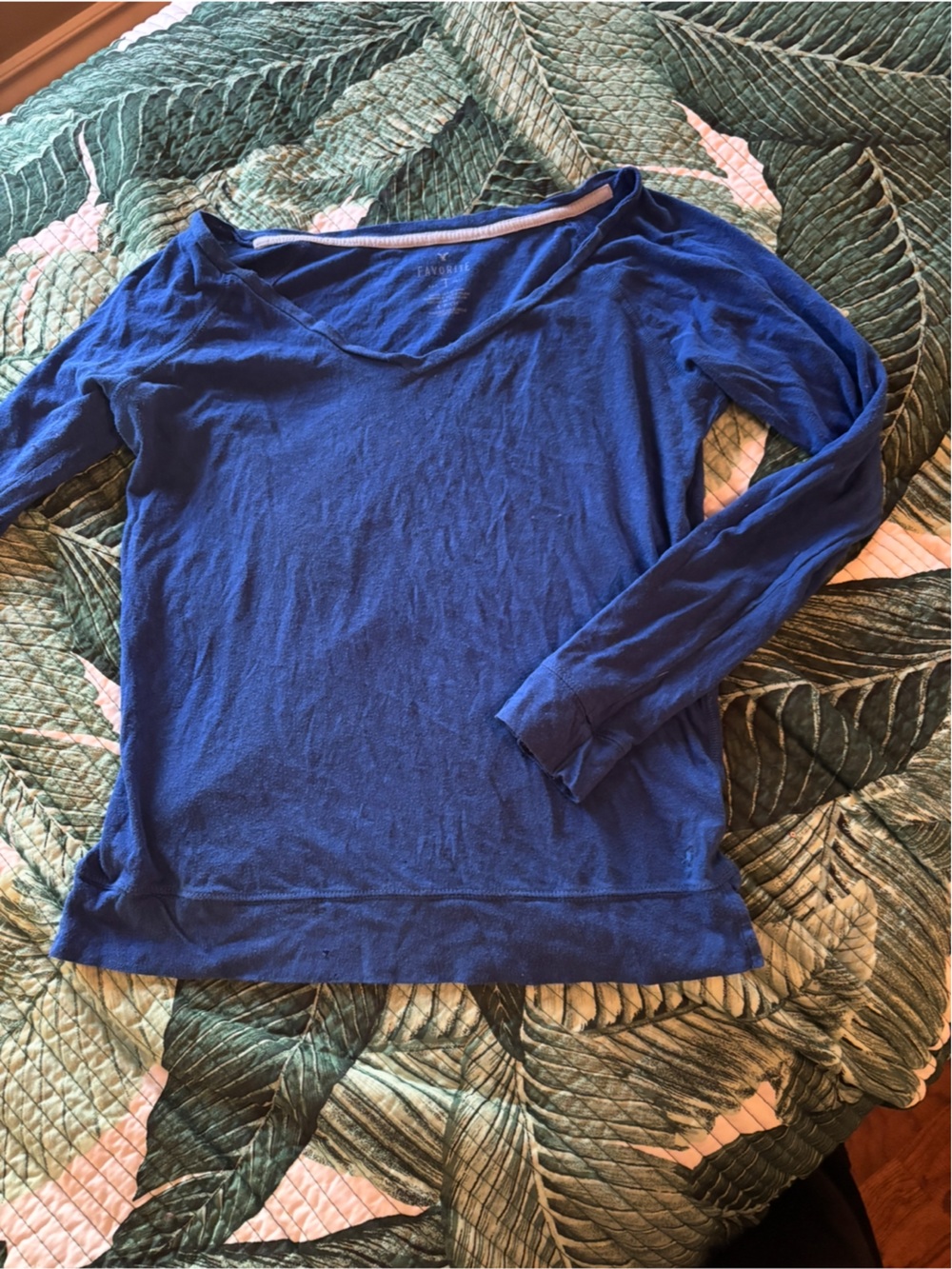 American eagle Women's Blue Long-Sleeve V-Neck Top